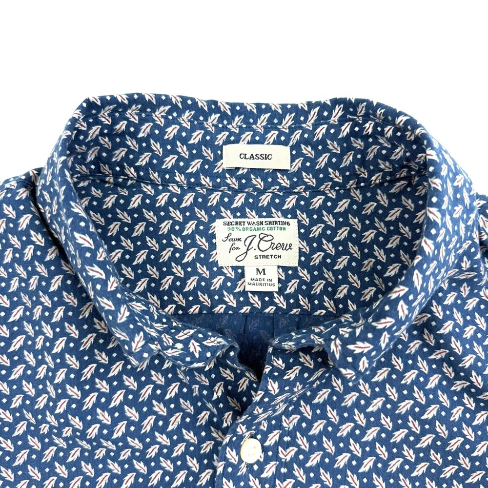 J. Crew Short-sleeve Stretch Secret Wash Cotton Poplin Shirt Geometric Leaves